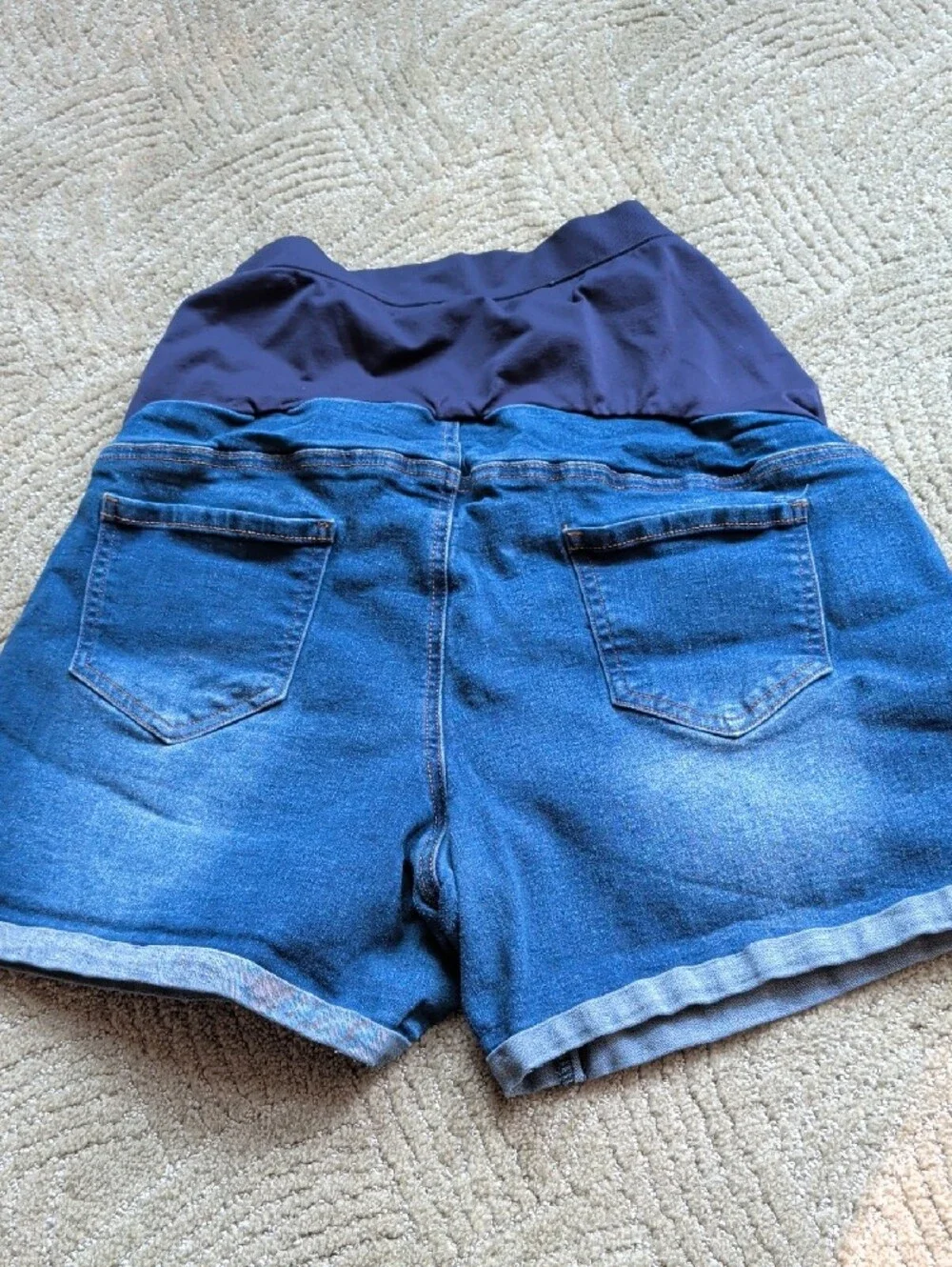 Maternity High-Waist Denim Shorts with Navy Support Panel